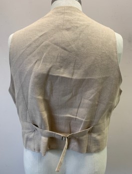 SIAM COSTUMES MTO, Butter Yellow, Lt Olive Grn, Cotton, Stripes - Vertical , Single Breasted, 6 Buttons, Notched Lapel, 4 Welt Pockets, Back is Solid Beige Linen with Self Belt, Inside Lining is Ecru with Brown & Charcoal Stripes, Made To Order