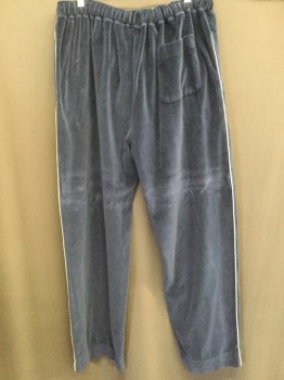 Mens, Sweatsuit Pants, RESIDENCE, Navy Blue, Gray, Cotton, Solid, 2XT, Velour, Elastic Waist, Grey Piping on Sides of Legs, Back Pocket
