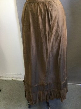 MTO, Brown, Silk, Solid, Waist Band, A-line, Darker Brown Inset at Bottom with Fan Pleated Ruffle,