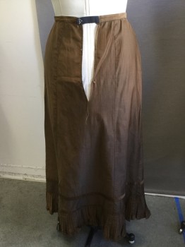 MTO, Brown, Silk, Solid, Waist Band, A-line, Darker Brown Inset at Bottom with Fan Pleated Ruffle,