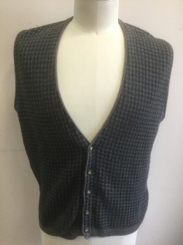 Mens, Vest, LAKE HARMONY, Gray, Charcoal Gray, Cotton, Houndstooth, C 48, L, 5 Button Front, V-neck, Back is Solid