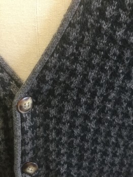 LAKE HARMONY, Gray, Charcoal Gray, Cotton, Houndstooth, 5 Button Front, V-neck, Back is Solid
