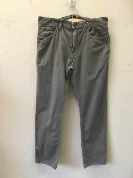 Mens, Casual Pants, J. CREW, Gray, Cotton, Solid, 32/32, Corduroy, Jean Style, Zip Fly, 5 Pockets, Belt Loops