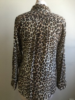 EQUIPMENT, Cream, Tan Brown, Black, Silk, Animal Print, Button Front, Collar Attached, Long Sleeves, 2 Breast Pockets, Cheetah Print