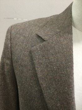 HUBBARD, Brown, Wool, Tweed, Single Breasted, Collar Attached, Notched Lapel, 4 Pockets, 2 Buttons