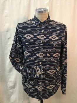 GAP, Navy Blue, Beige, Poly/Cotton, Native American/Southwestern , Long Sleeves, Collar Attached,