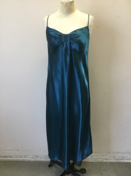 Womens, Cocktail Dress, MORGAN TAYLOR, Teal Blue, Polyester, Solid, S, Skinny Adjustable Straps Slip Dress