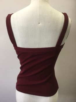 VALENTINO, Red Burgundy, Wool, Polyester, Solid, Knit, Wide Straps, Tank Top