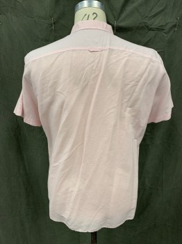 VINCE, Lt Pink, Linen, Cotton, Solid, Button Front, Collar Attached, Short Sleeves