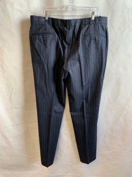 Mens, Suit, Pants, MTO/ SPIROS, Charcoal Gray, White, Wool, Stripes - Pin, 40/34, Flat Front, Zip Fly, Button Tab Closure, Belt Loops, 4 Pockets, *Hole in the Seat on Right Side*