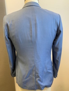 TOPMAN, French Blue, Polyester, Viscose, Solid, Single Breasted, Peaked Lapel, 1 Button, 3 Pockets, Slim Fit, 1 Vent