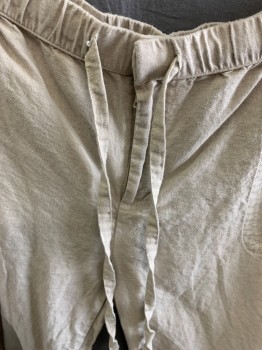 LIZ CLAIBONE, Oatmeal Brown, Cotton, Linen, Solid, 2 Patch Pocket,  Zip/ Front Draw String Attached . Back Pockets
