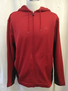 Mens, Sweatsuit Jacket, RBK, Dk Red, Black, Polyester, Solid, Color Blocking, L, Self Perforated Stretch, Long Sleeves, Zip Front, 2 Pockets,Drawstring Hoodie,