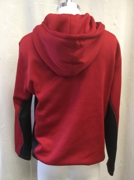 Mens, Sweatsuit Jacket, RBK, Dk Red, Black, Polyester, Solid, Color Blocking, L, Self Perforated Stretch, Long Sleeves, Zip Front, 2 Pockets,Drawstring Hoodie,