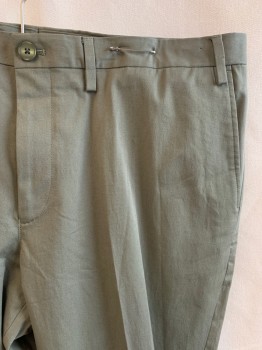 Mens, Casual Pants, MICHAEL KORS, Olive Green, Cotton, Elastane, Solid, 36/32, Flat Front, 5 Pockets, Zip Fly, Button Closure, Belt Loops