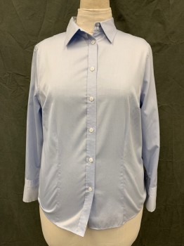 Womens, Blouse, ETERNA, Lt Blue, Cotton, Solid, B 41, Button Front, Collar Attached, Long Sleeves, Accordian Pleat Button Cuff