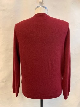 Mens, Pullover Sweater, JOHN NORDSTROM, Brick Red, Cashmere, Solid, M, V-neck, Ribbed Neck/Waistband/Cuff