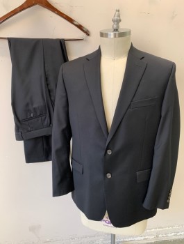 RALPH LAUREN, Black, Wool, Solid, Single Breasted, Notched Lapel, 2 Buttons, 3 Pockets