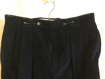 DESIGN II RIVIERA, Black, Cotton, Elastane, Solid, Diamond Velvet Texture, 1.5" Waistband with Belt Hoops, 3 Pleat Front, Zip Front, 4 Pockets