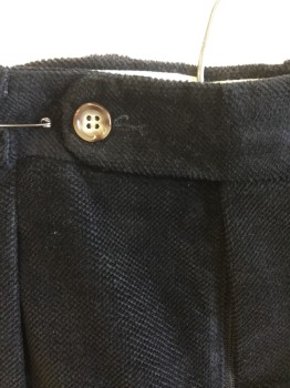 Mens, Casual Pants, DESIGN II RIVIERA, Black, Cotton, Elastane, Solid, 33/33, Diamond Velvet Texture, 1.5" Waistband with Belt Hoops, 3 Pleat Front, Zip Front, 4 Pockets