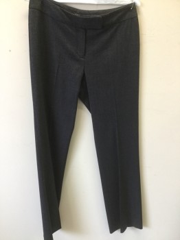 TAHARI, Charcoal Gray, Gray, Wool, Solid, Charcoal with Micro Grey Weave, Flat Front, Creased Legs, Waist Band, Wide Leg