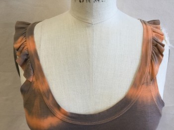 Womens, Top, THEORY, Gray, Peach Orange, Cotton, Spandex, Tie-dye, S, Scoop Neck, 1/2" Straps with Ruffle