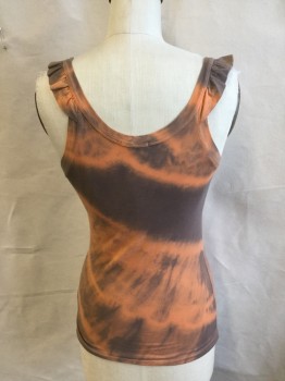Womens, Top, THEORY, Gray, Peach Orange, Cotton, Spandex, Tie-dye, S, Scoop Neck, 1/2" Straps with Ruffle