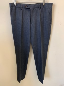 NEXT TAILORING, Navy Blue, Steel Blue, Polyester, Viscose, Houndstooth, Slacks, Zip Front, Button Closure, Extended Waistband, Flat Front, 4 Pockets, Creased