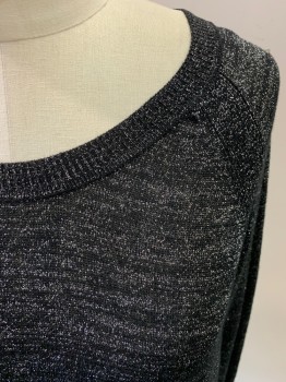Womens, Top, JOIE, Black, Silver, Rayon, Synthetic, 2 Color Weave, XS, Long Sleeves, Crew Neck, Raglan Sleeve, Rib Knit Collar Cuffs and Waistband
