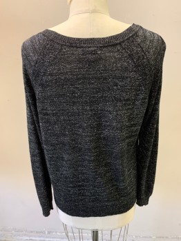 Womens, Top, JOIE, Black, Silver, Rayon, Synthetic, 2 Color Weave, XS, Long Sleeves, Crew Neck, Raglan Sleeve, Rib Knit Collar Cuffs and Waistband