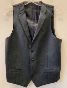 Mens, Suit, Vest, ALFANI, Gray, Wool, Solid, 40, 5 Button, 2 Cf016935pocket, Notched Lapel