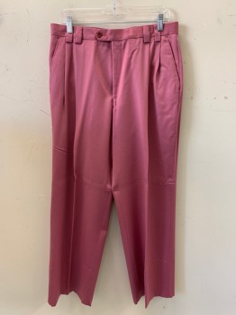 Mens, Suit, Pants, VALENTINO, Pink, Wool, Pin Dot, 33/30, Pleated, Side Pockets, Zip Front, Belt Loops