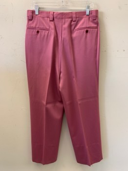 Mens, Suit, Pants, VALENTINO, Pink, Wool, Pin Dot, 33/30, Pleated, Side Pockets, Zip Front, Belt Loops