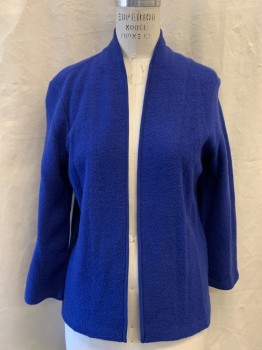 ANNE KLEIN, Blue, Wool, Acrylic, Solid, Knit, Open Front