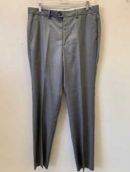 Mens, Suit, Pants, GIOVANI TESTI, Gray, Polyester, Viscose, Solid, 34/32, F.F, Slash Pockets, Belt Loops