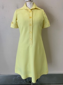 NO LABEL, Yellow, Polyester, Solid, S/S, C.A., Button Front, Folded Sleeves with Buttons,
