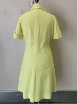 NO LABEL, Yellow, Polyester, Solid, S/S, C.A., Button Front, Folded Sleeves with Buttons,