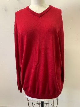 Womens, Pullover, Castagne, Red, Wool, Solid, XL, L/S, V Neck