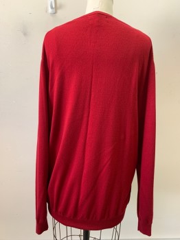 Womens, Pullover, Castagne, Red, Wool, Solid, XL, L/S, V Neck