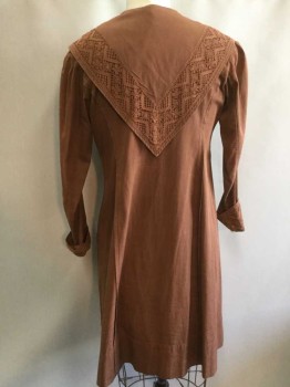 N/L, Brown, Cotton, Solid, Long Sleeves, Large Shawl Lapel, Crochet Lace Trim At Collar and Cuffs, 3 Large Tortoise Shell Buttons, No Lining, Made To Order