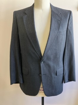 BURBERRY, Charcoal Gray, Wool, Stripes - Pin, SB. Notched Lapel, Alternating Maroon/Gray Stripe, 3 Pckts, Single Vent, 4 Button Cuff