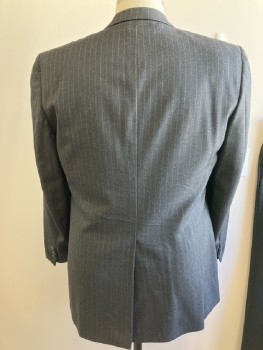 BURBERRY, Charcoal Gray, Wool, Stripes - Pin, SB. Notched Lapel, Alternating Maroon/Gray Stripe, 3 Pckts, Single Vent, 4 Button Cuff