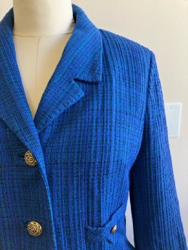 TOWN & COUNTRY, Blue, Plaid, C.A., Notched Lapel, B.F., 4 Pockets, Side Vents