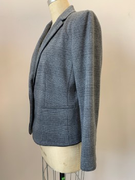 Womens, Blazer, ANN TAYLOR, Gray, Black, Polyester, Rayon, Glen Plaid, 8, L/S, Single Breasted, Notched Lapel, Top Pockets