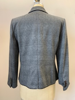 Womens, Blazer, ANN TAYLOR, Gray, Black, Polyester, Rayon, Glen Plaid, 8, L/S, Single Breasted, Notched Lapel, Top Pockets