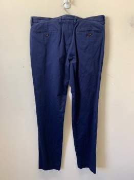 Mens, Casual Pants, J CREW, Navy Blue, Cotton, Polyester, Solid, 34/31, F.F, Side Pockets, Zip Front, Belt Loops