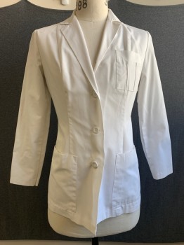 NO LABEL, White, Cotton, Polyester, Solid, L/S, Button Front, Collar Attached, Notched Lapel, 3 Pockets