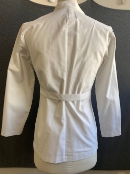 Unisex, Lab Coat Unisex, NO LABEL, White, Cotton, Polyester, Solid, XS, L/S, Button Front, Collar Attached, Notched Lapel, 3 Pockets