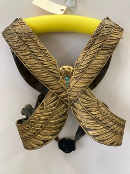 N/L, Gold, Turquoise Blue, Birds, Bird Wings Crossover, Hook Closure On Shoulders, Velcro Patches, Turquoise Stones, Made To Order,