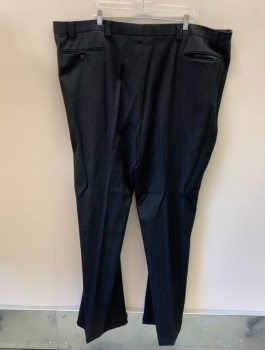 STACEY ADAMS, Black, Wool, Stripes, 2 Side Pockets, Tab Closure, Zip Front, Pleat Front, 2 Back Pockets
